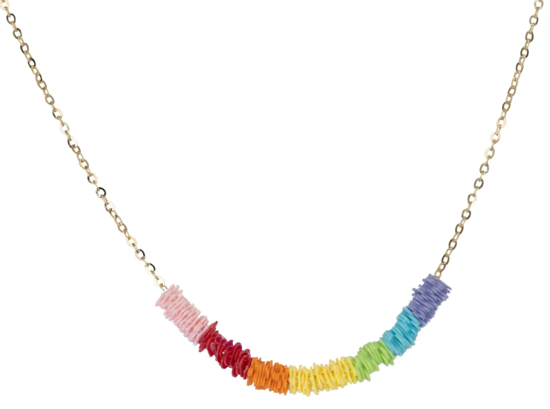 14K Gold Chain Necklace with Rainbow-Color Confetti Hearts and Stars R4208