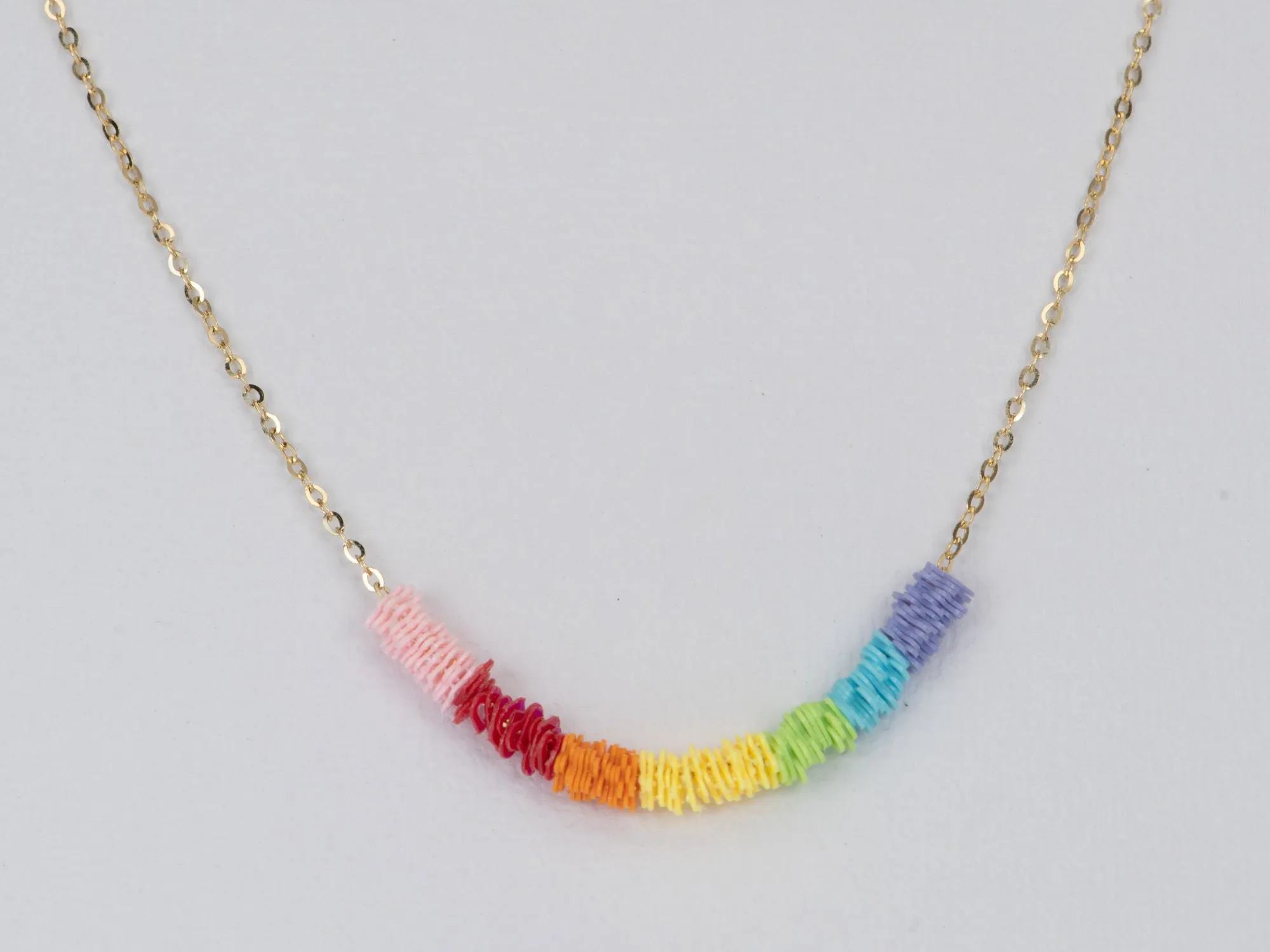 14K Gold Chain Necklace with Rainbow-Color Confetti Hearts and Stars R4208