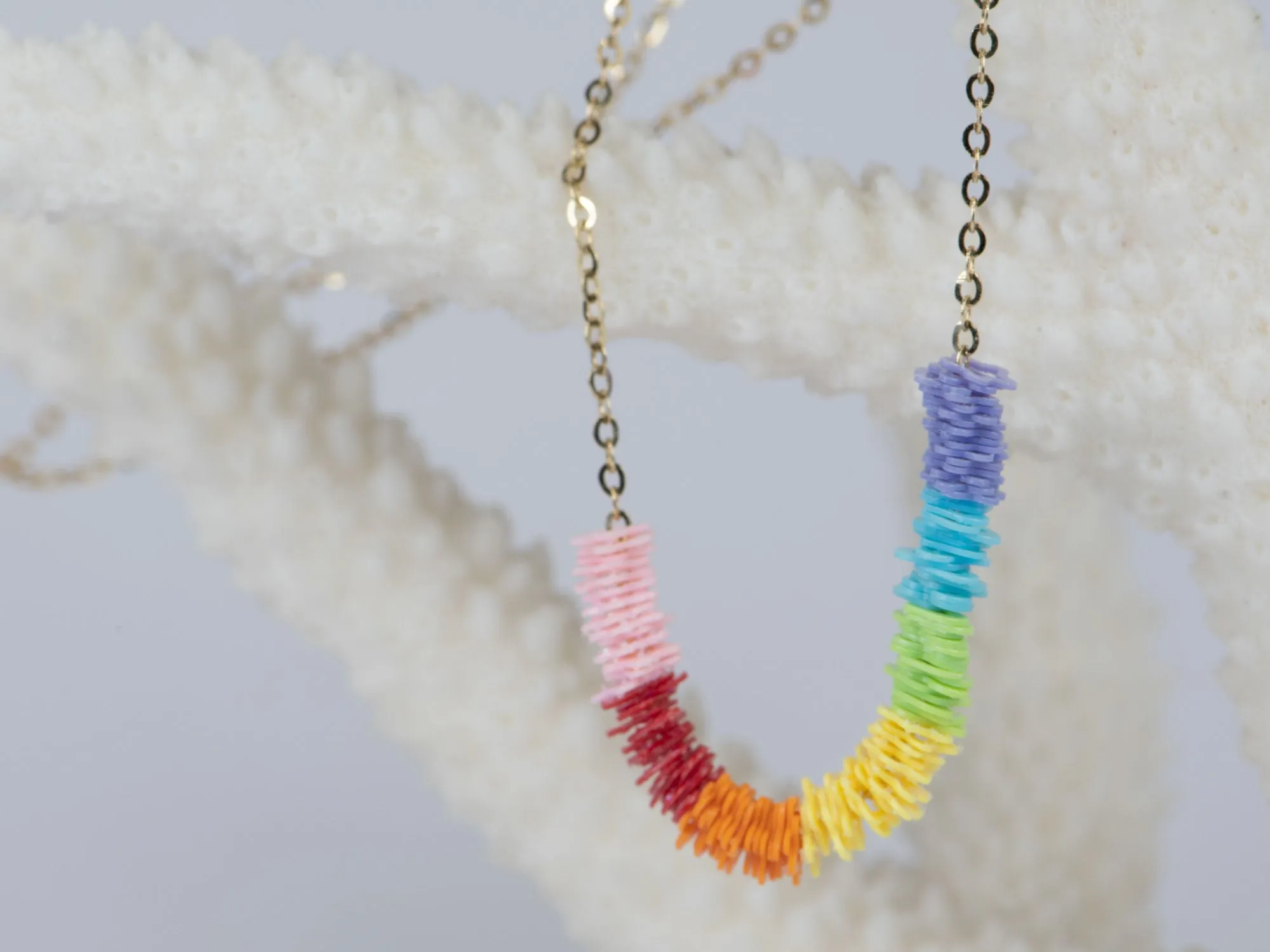 14K Gold Chain Necklace with Rainbow-Color Confetti Hearts and Stars R4208