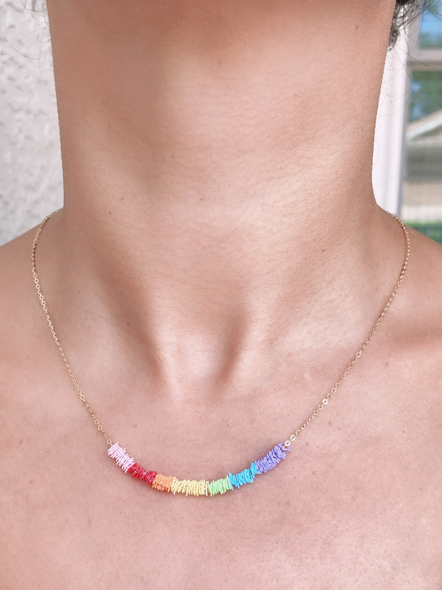 14K Gold Chain Necklace with Rainbow-Color Confetti Hearts and Stars R4208