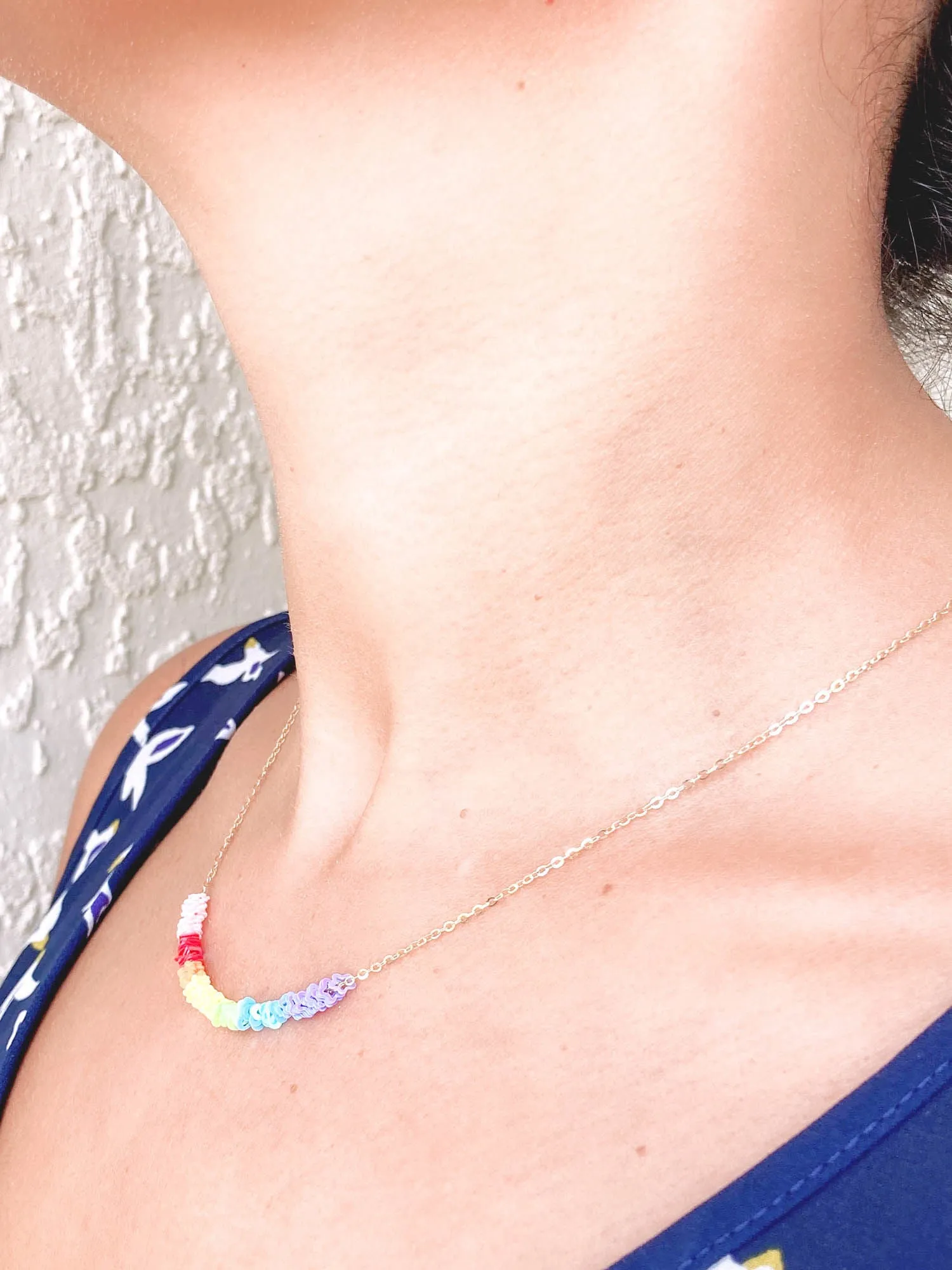 14K Gold Chain Necklace with Rainbow-Color Confetti Hearts and Stars R4208