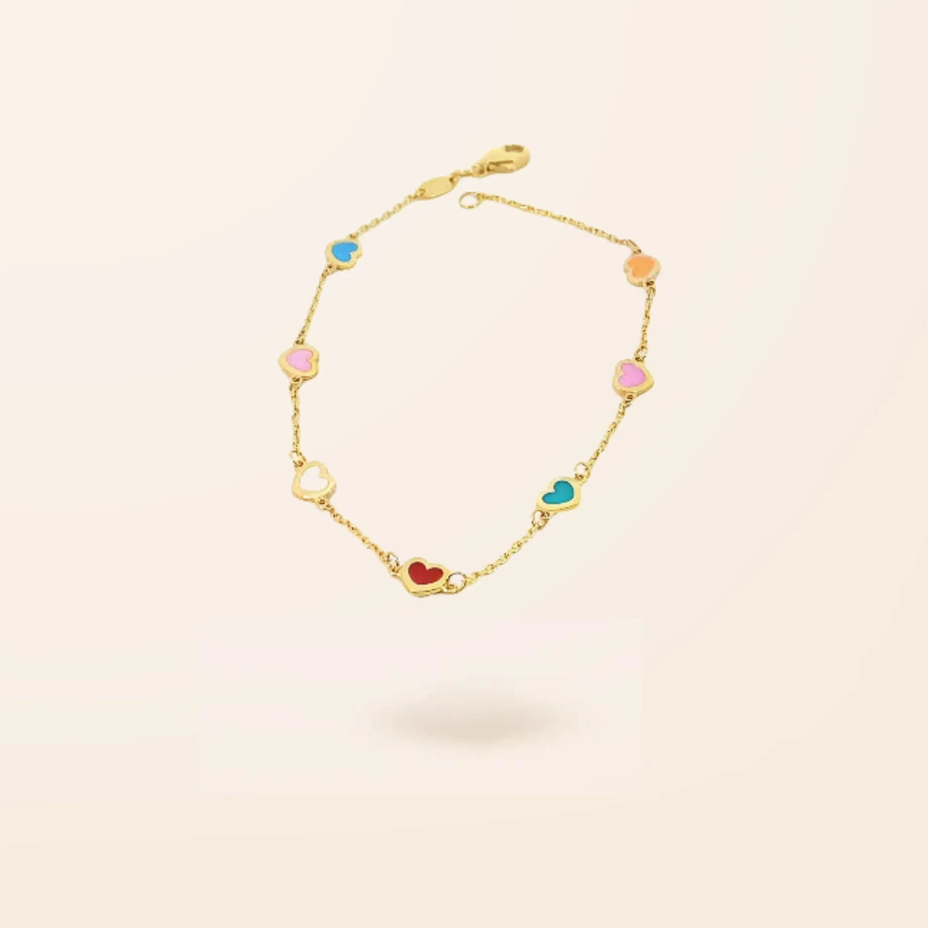 14K Gold Rainbow Enamel Heart Bracelet