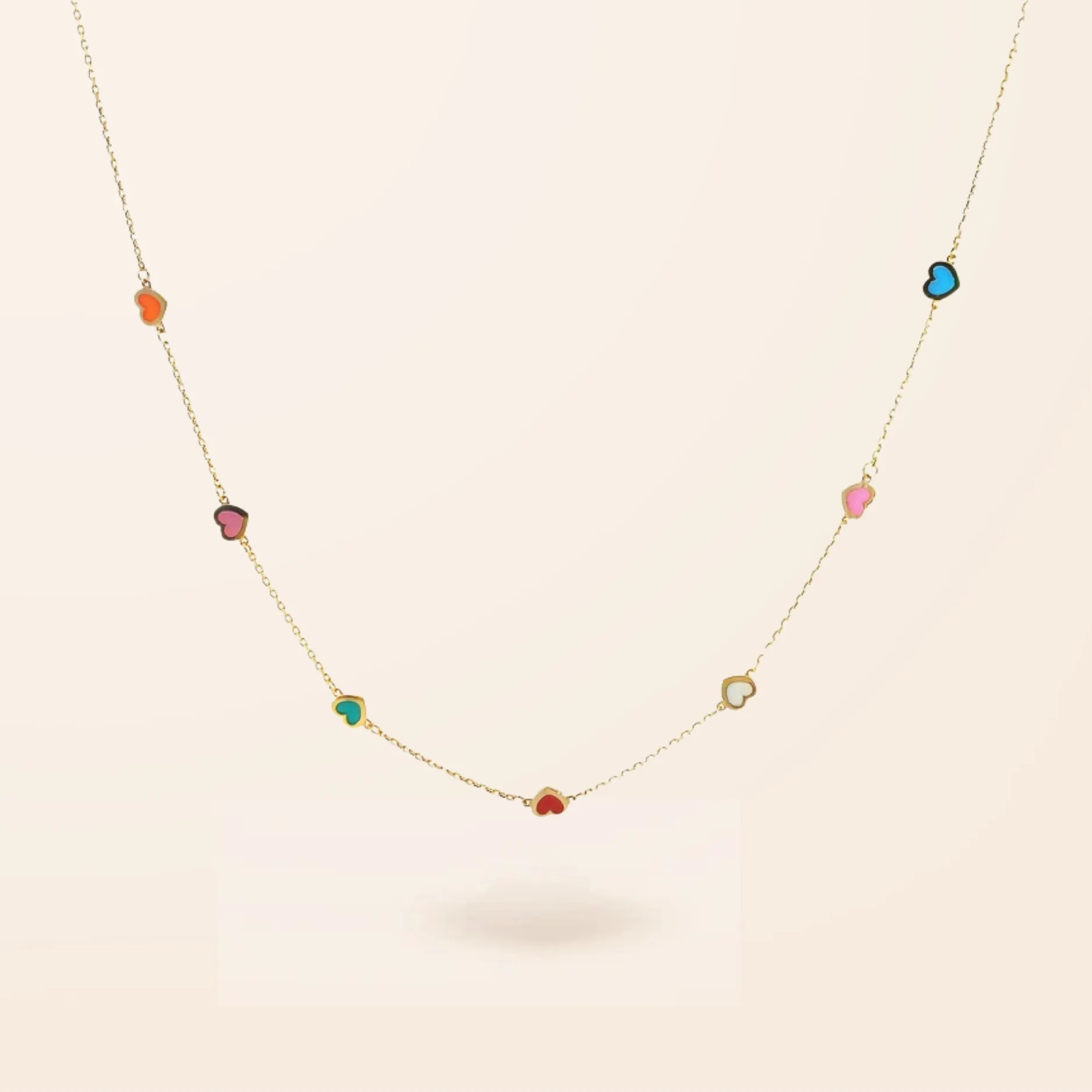 14K Gold Rainbow Enamel Heart Necklace