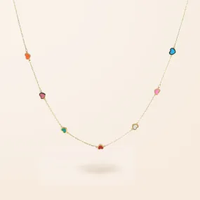 14K Gold Rainbow Enamel Heart Necklace