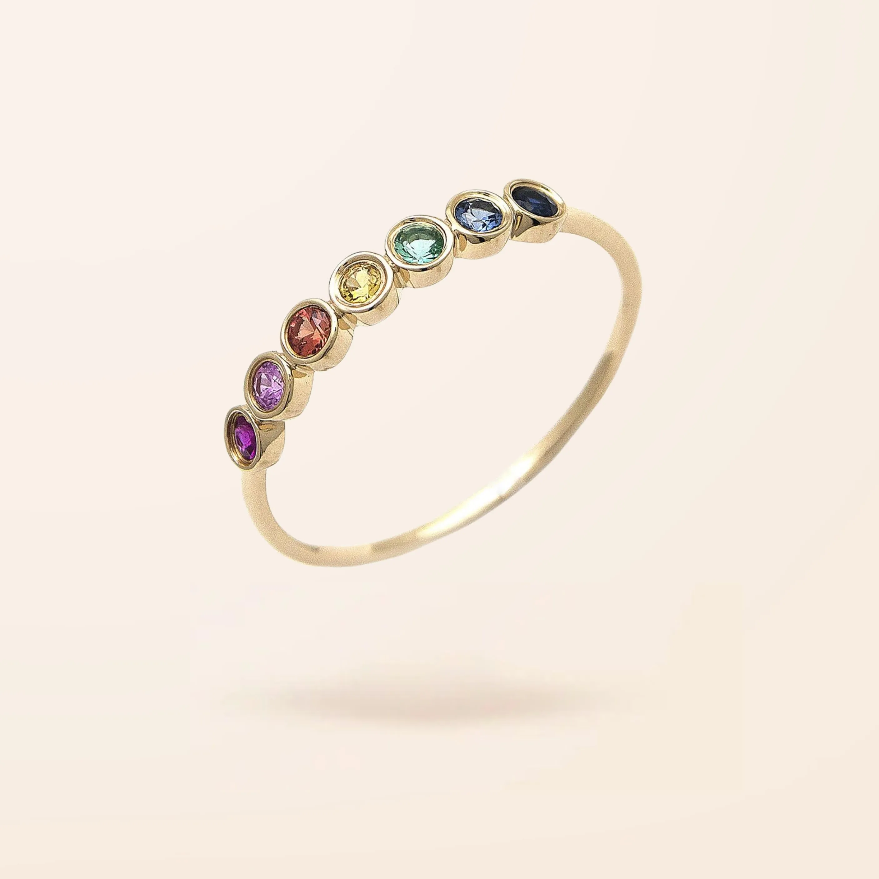 14K Gold Rainbow Sapphire Ring