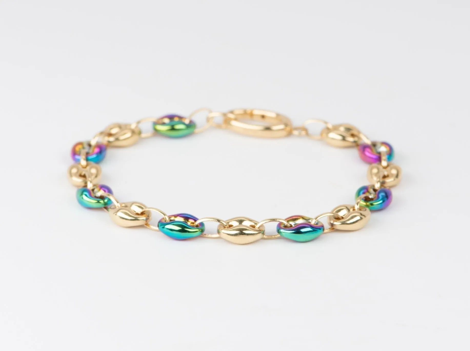 18K Gold Mariner Link Rainbow Color Bracelet 6.55g R2054