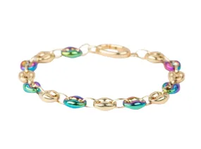 18K Gold Mariner Link Rainbow Color Bracelet 6.55g R2054