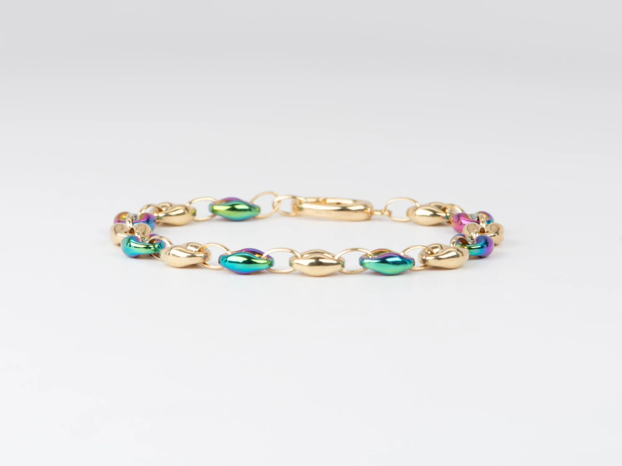 18K Gold Mariner Link Rainbow Color Bracelet 6.55g R2054