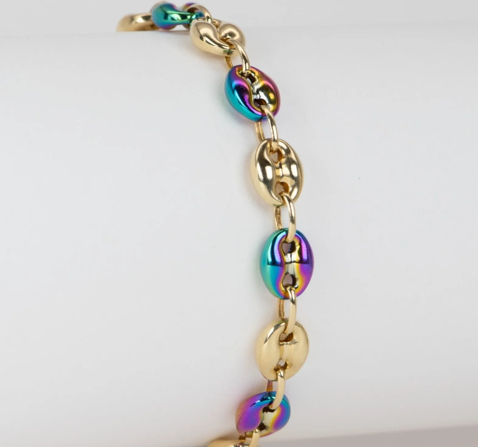 18K Gold Mariner Link Rainbow Color Bracelet 6.55g R2054