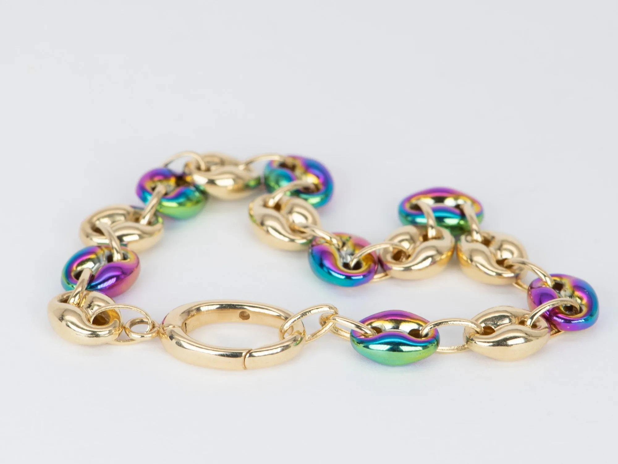 18K Gold Mariner Link Rainbow Color Bracelet 6.55g R2054