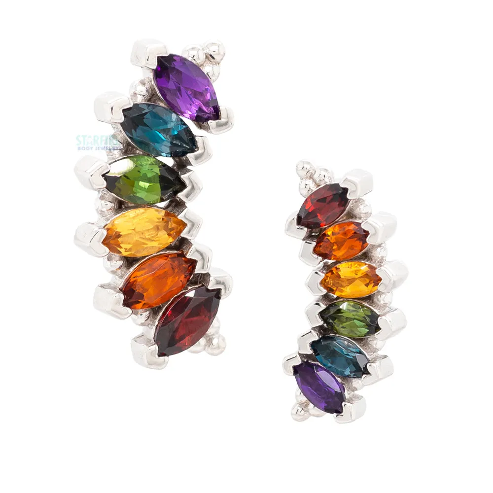 6 Gem Marquise Panaraya Threaded End in Gold Rainbow with Genuine Gemstones