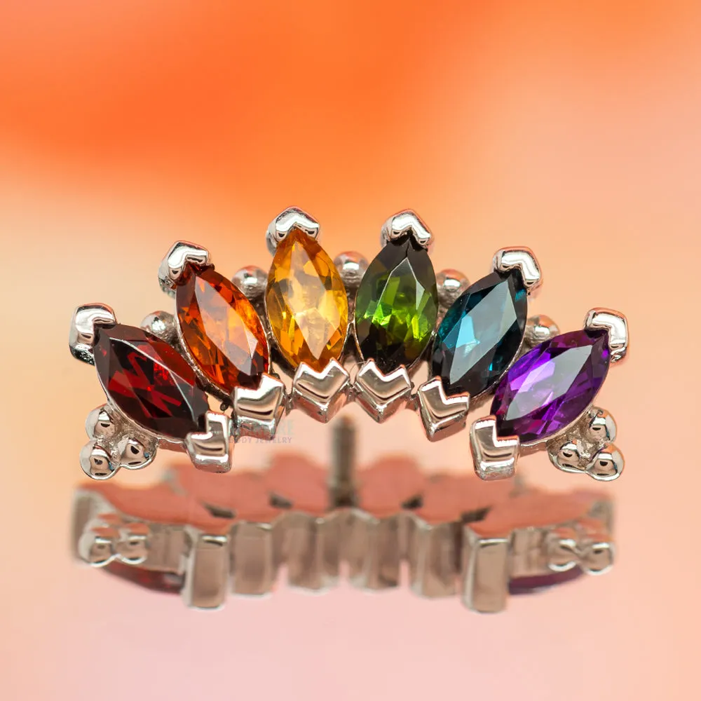 6 Gem Marquise Panaraya Threaded End in Gold Rainbow with Genuine Gemstones