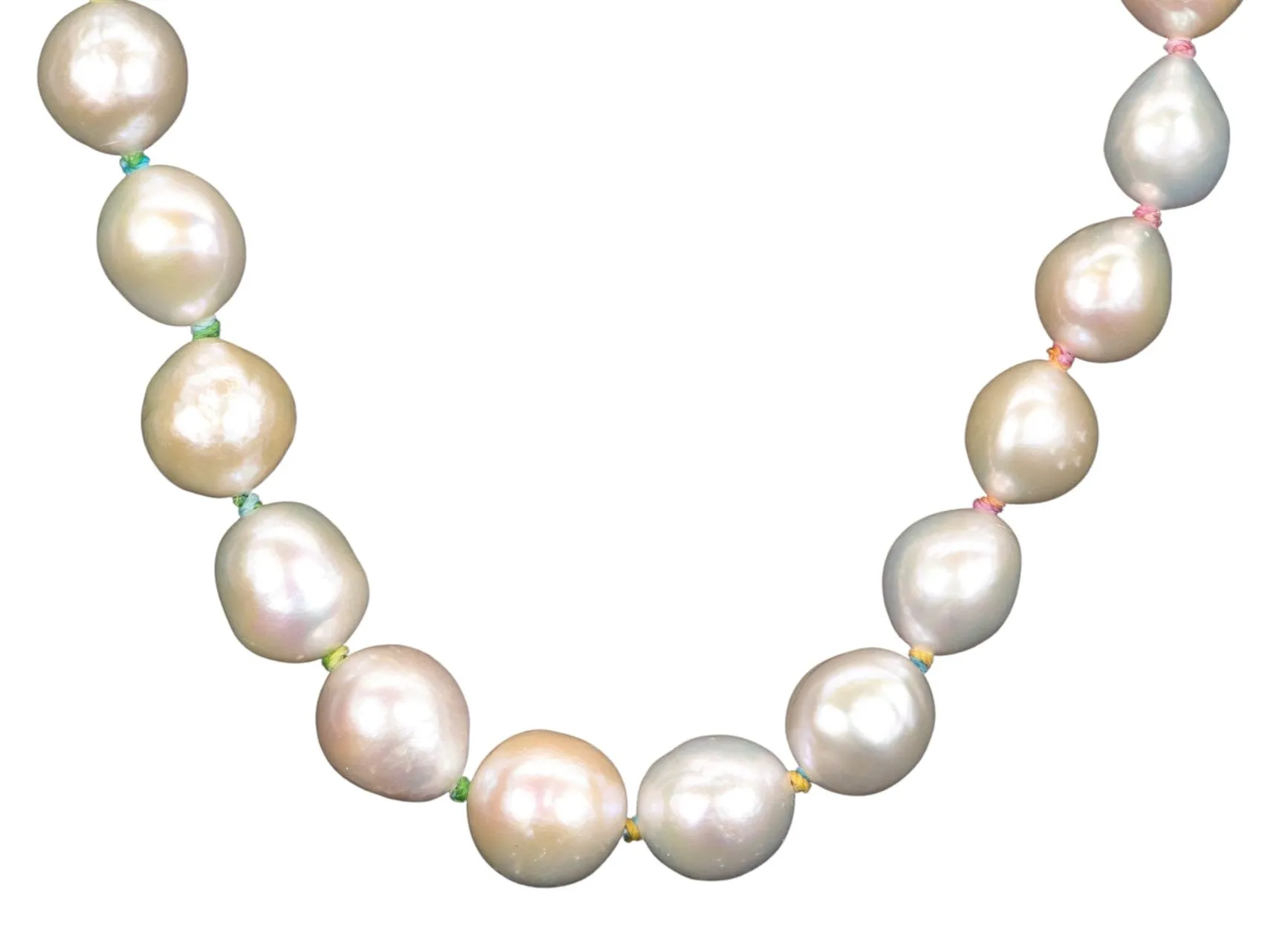 7-10mm Baroque Pearl with Rainbow Knots Necklace 14k Gold Filled Clasp R4210