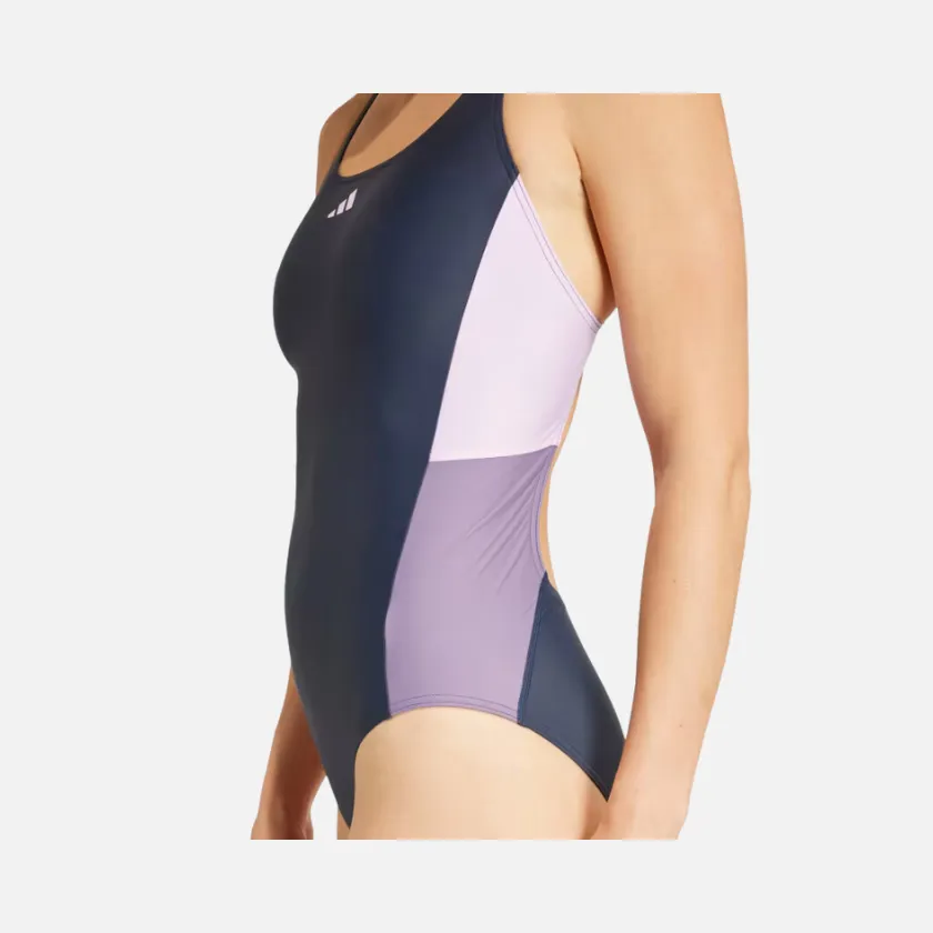 Adidas Women's Swimsuit - Legend Ink/Bliss Lilac | Colorblock Design | Trendy Swimwear