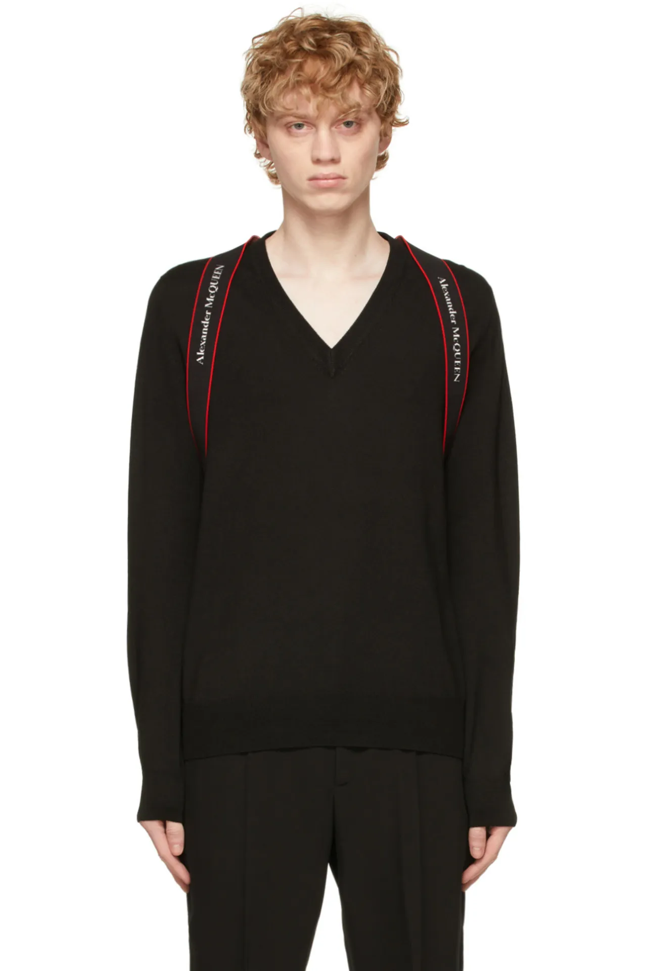 Alexander McQueen Wool V-Neck Sweaters with Long Sleeves