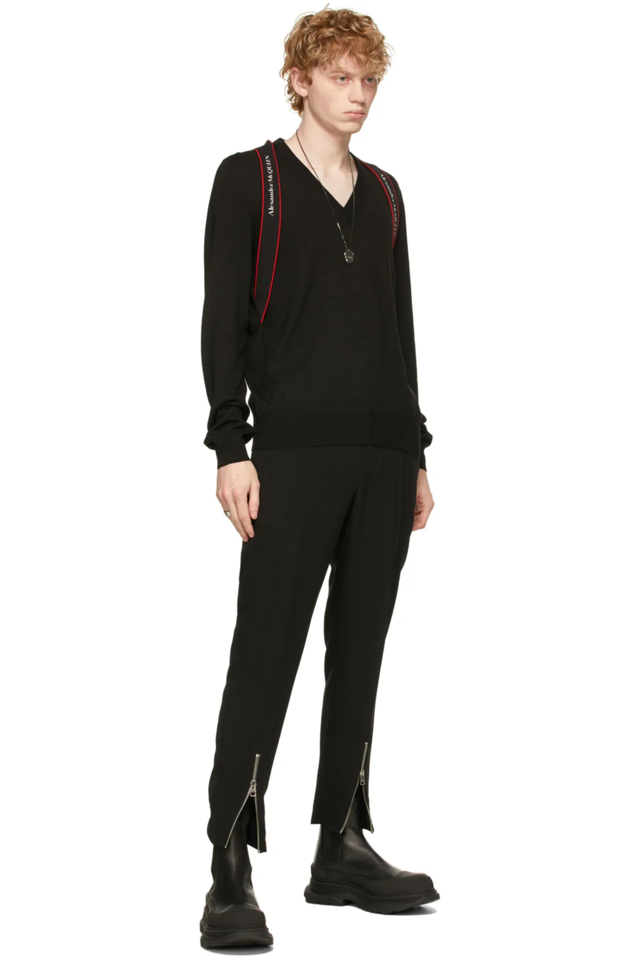 Alexander McQueen Wool V-Neck Sweaters with Long Sleeves