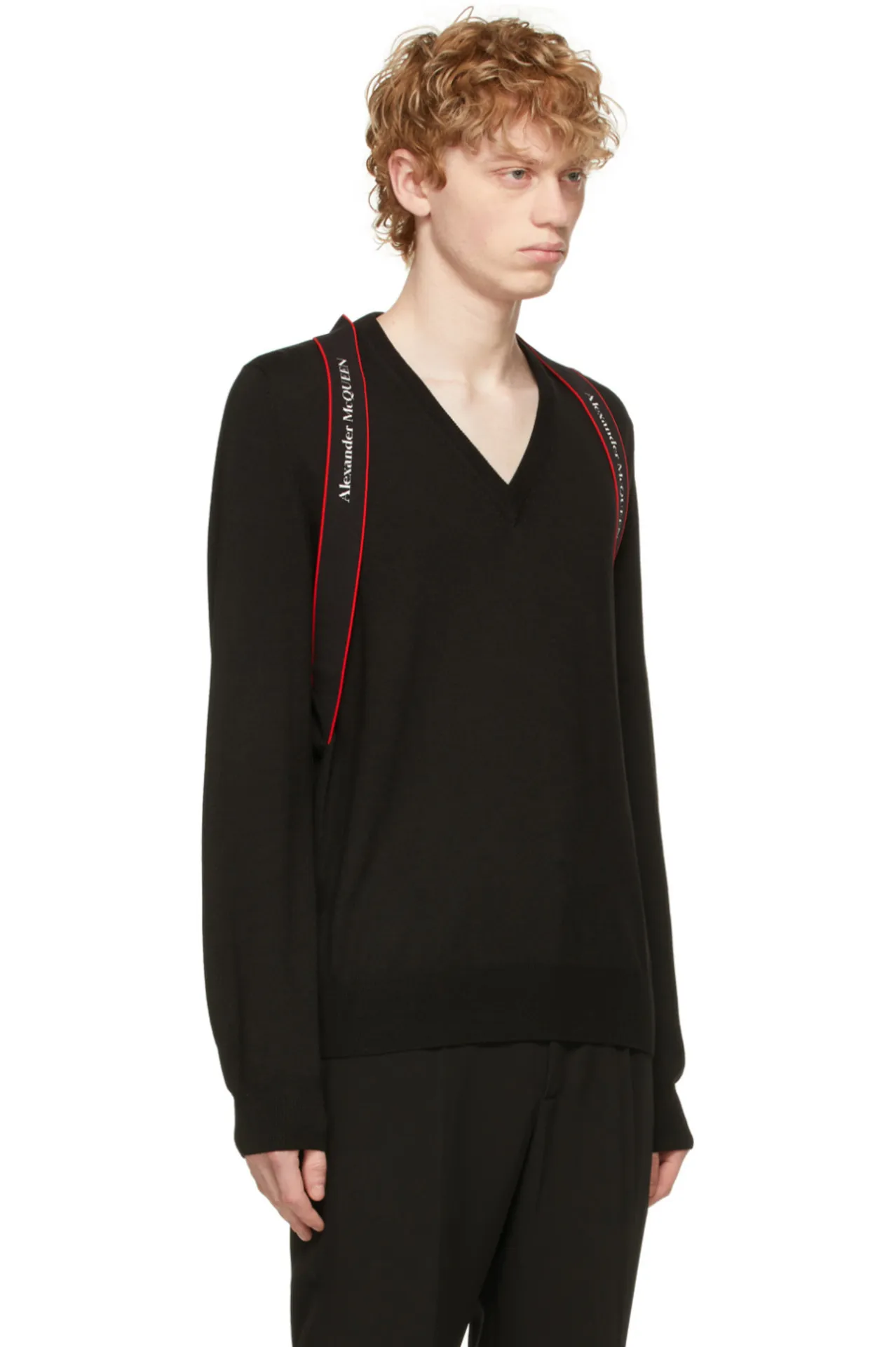 Alexander McQueen Wool V-Neck Sweaters with Long Sleeves