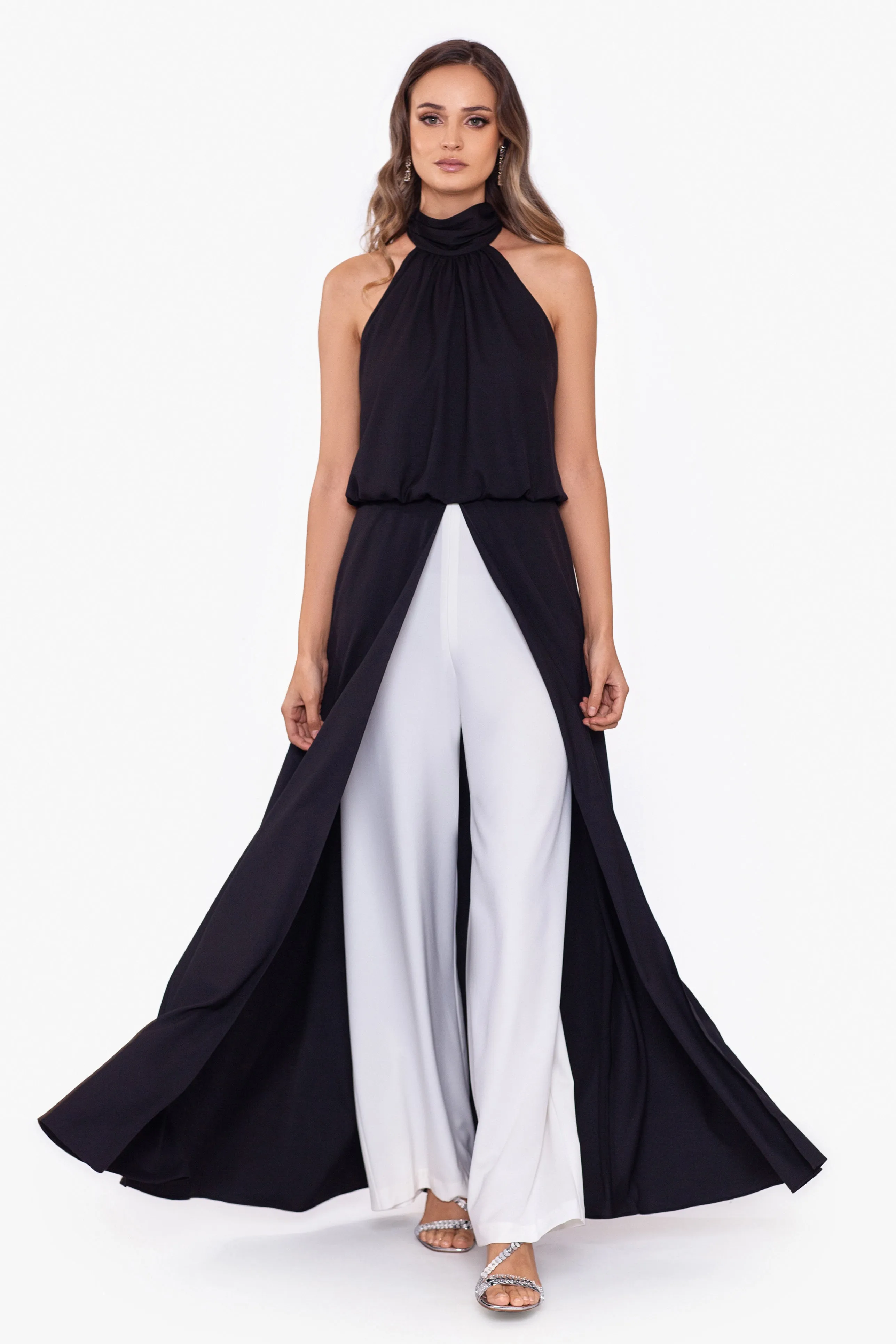 Andrea Two Tone Jumpsuit with Mock Neck Cowl - Buy Now