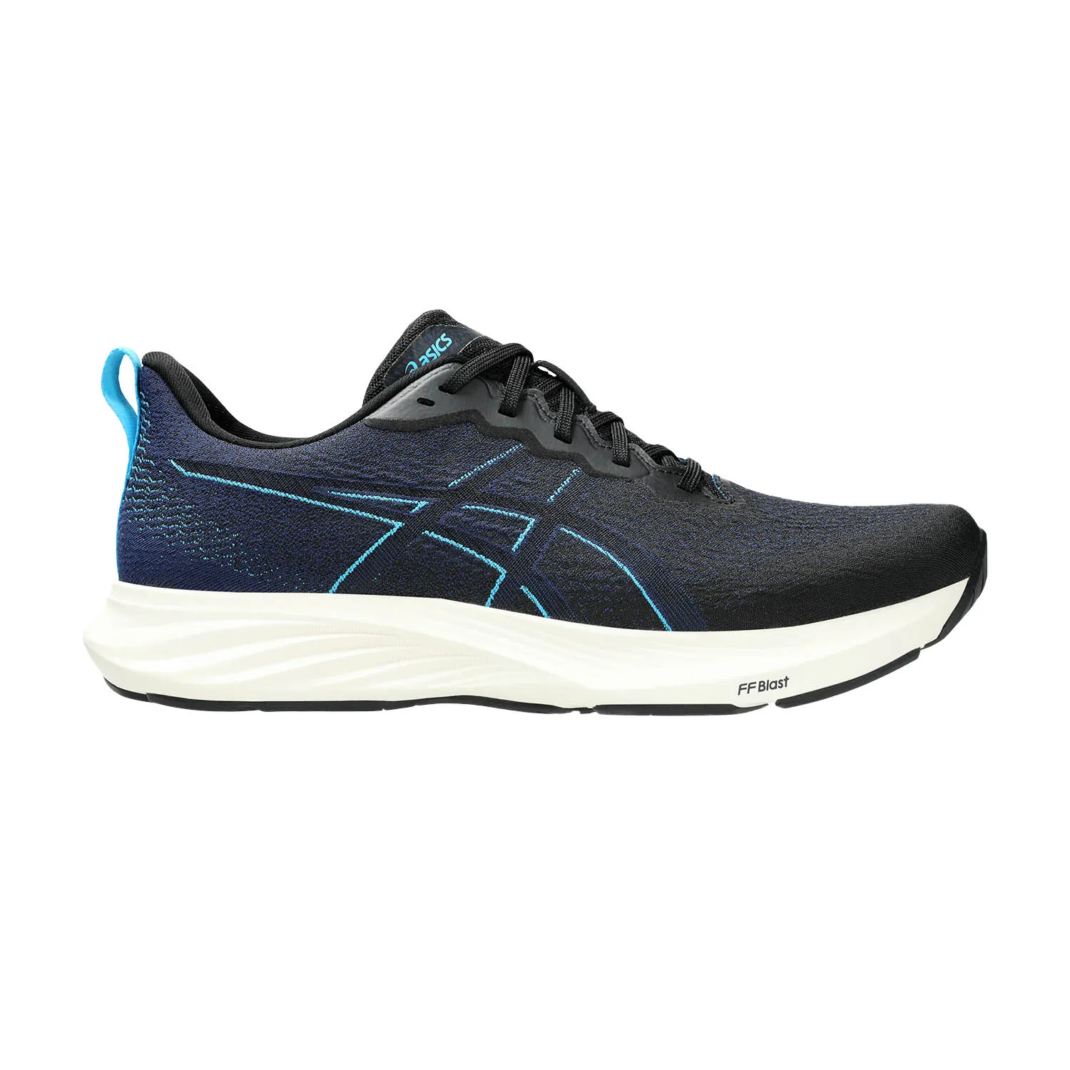 Asics Dynablast 4 Black Blue Expanse running shoes.