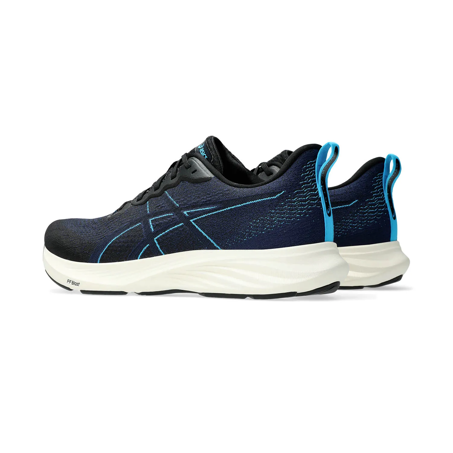 Asics Dynablast 4 Black Blue Expanse running shoes.