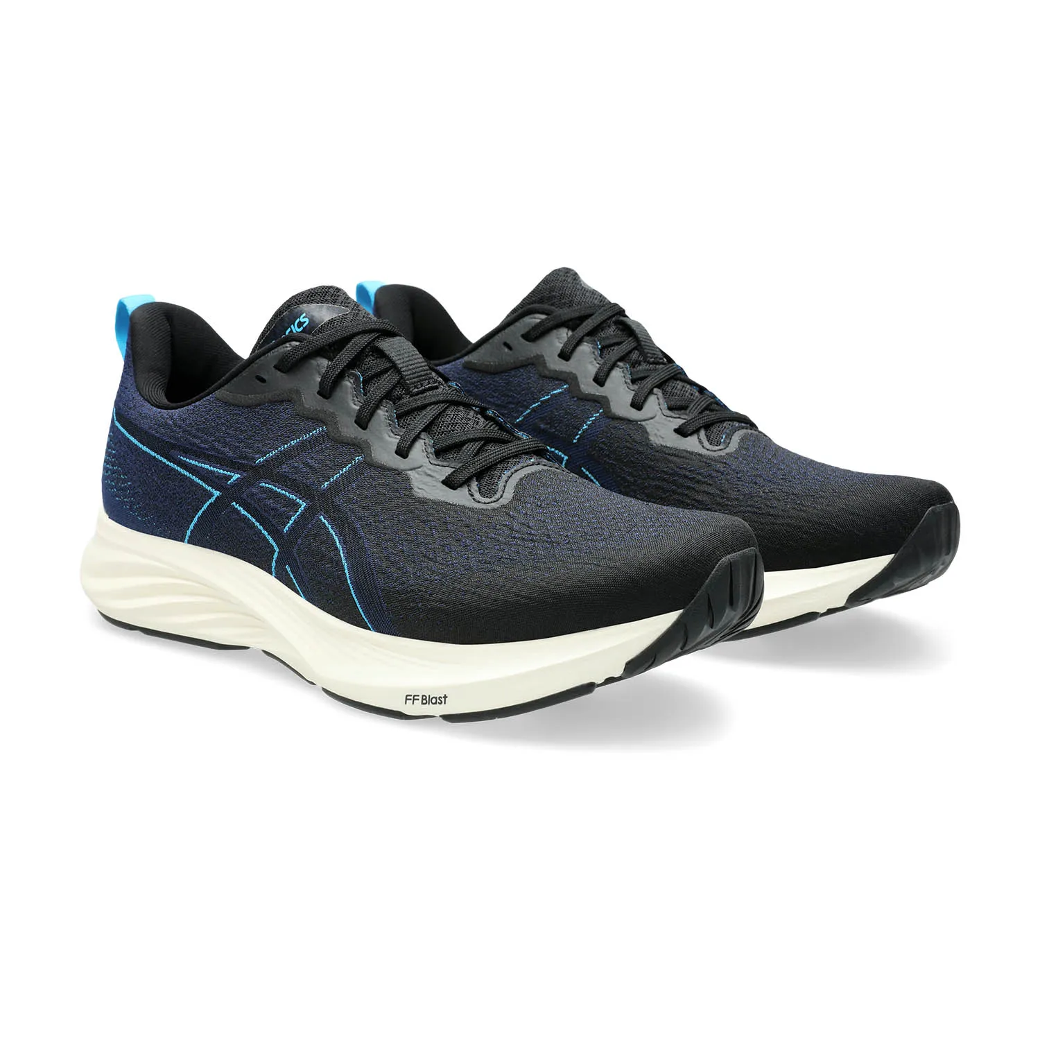 Asics Dynablast 4 Black Blue Expanse running shoes.