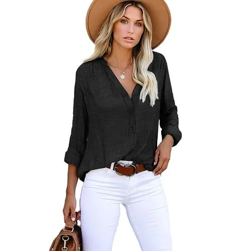 Autumn New Women's Solid Color Shirt    Loose Single-breasted Long-sleeved Top