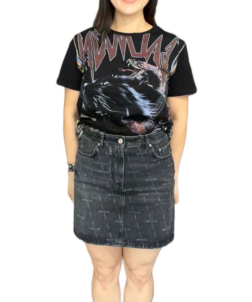 Balenciaga Black Logo Denim Skirt - size 40