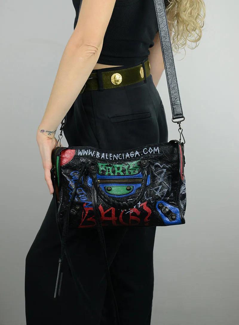 Balenciaga Borsa City Graffiti nera