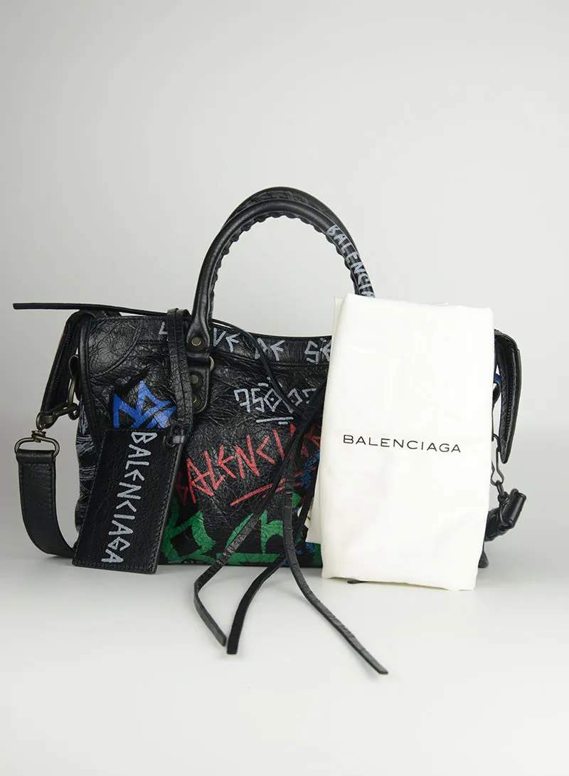 Balenciaga Borsa City Graffiti nera