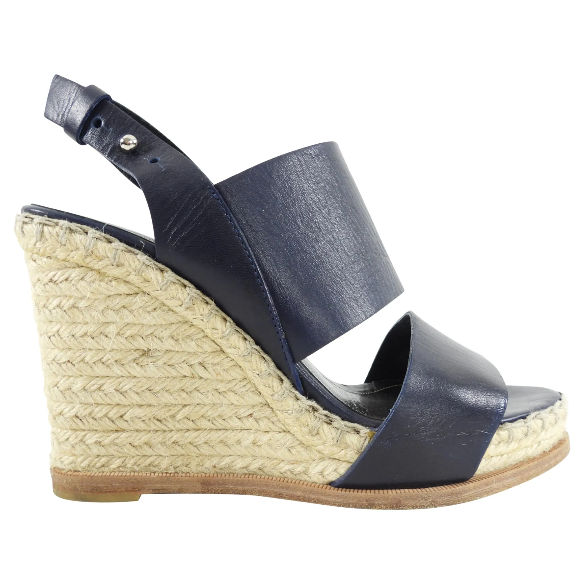 Balenciaga Navy Leather Wedge Espadrilles - Size 37