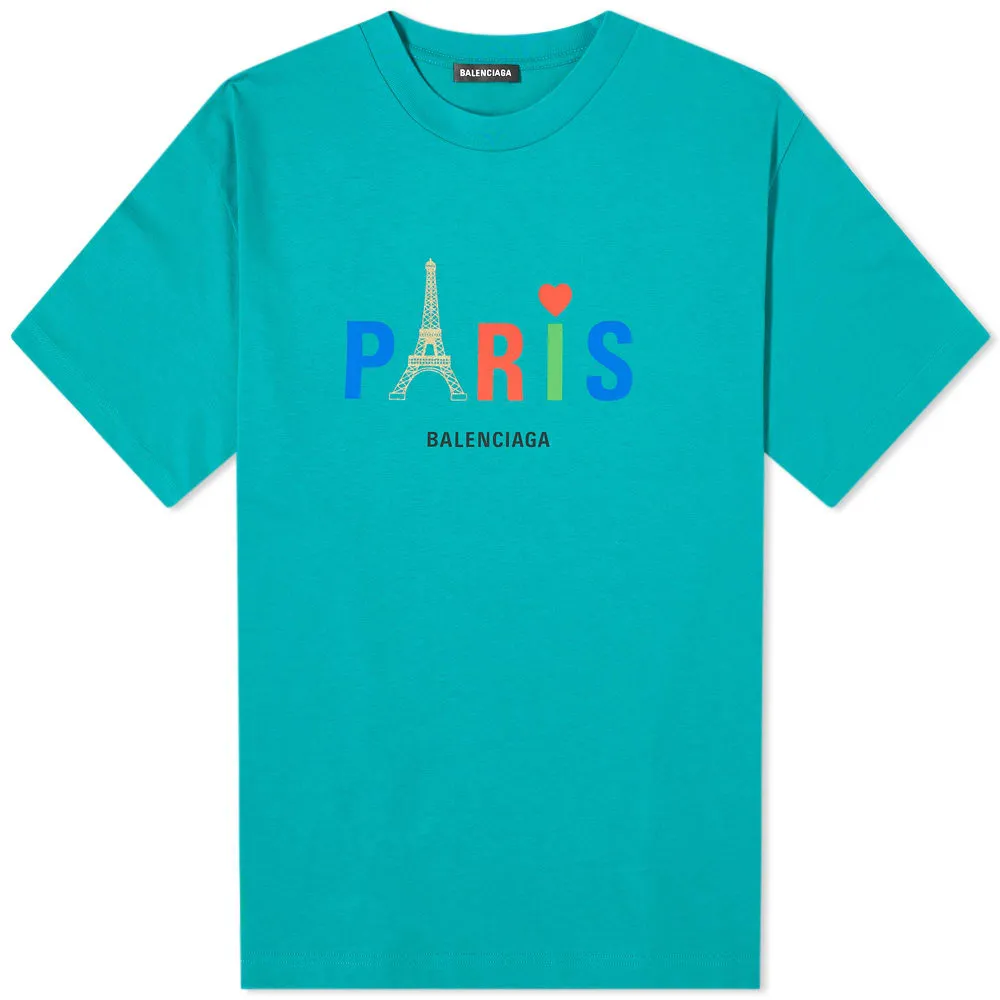 Balenciaga Paris Tourist Logo TeeEmerald Green