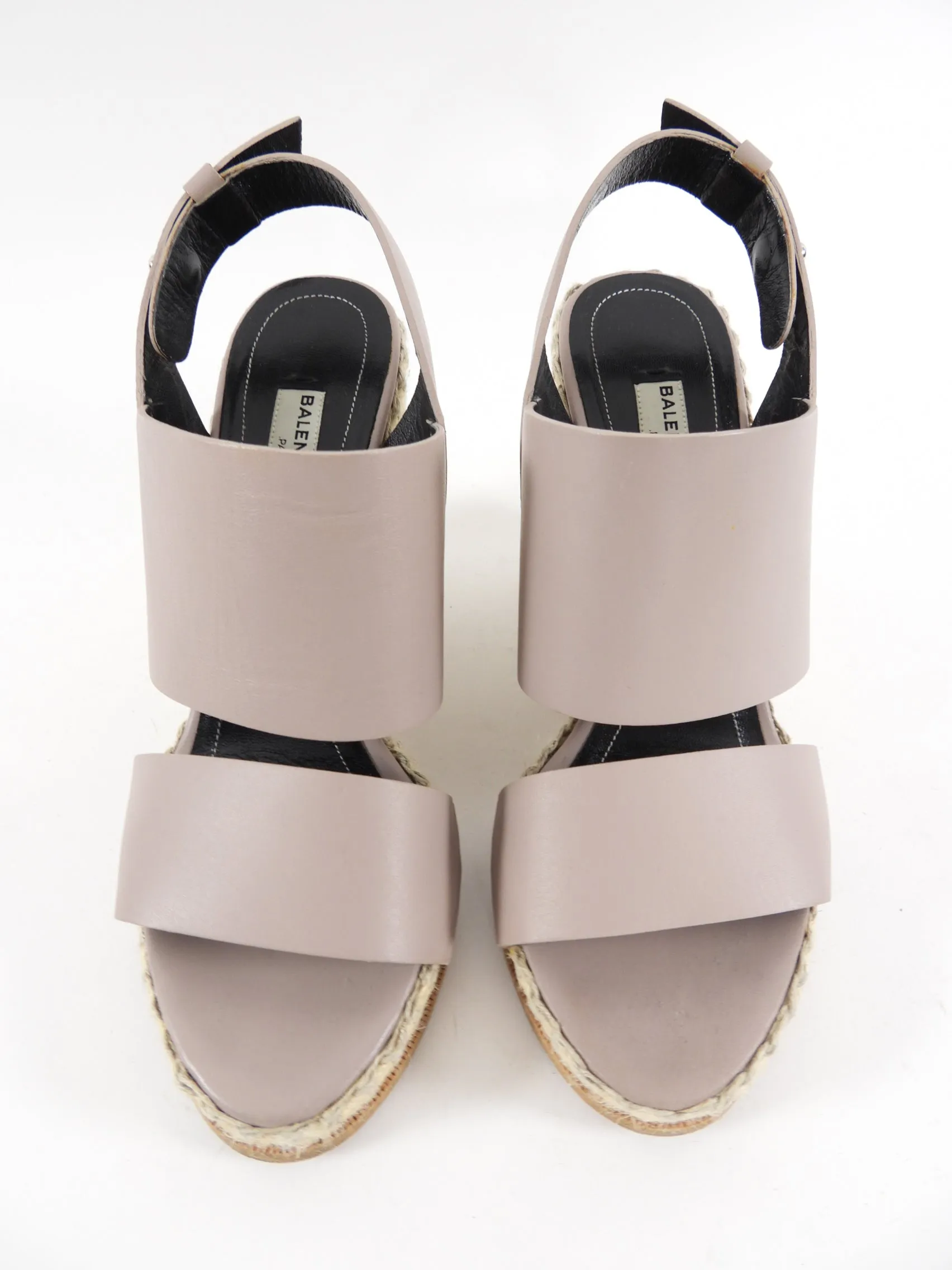 Balenciaga taupe leather wedge sandals - size 37