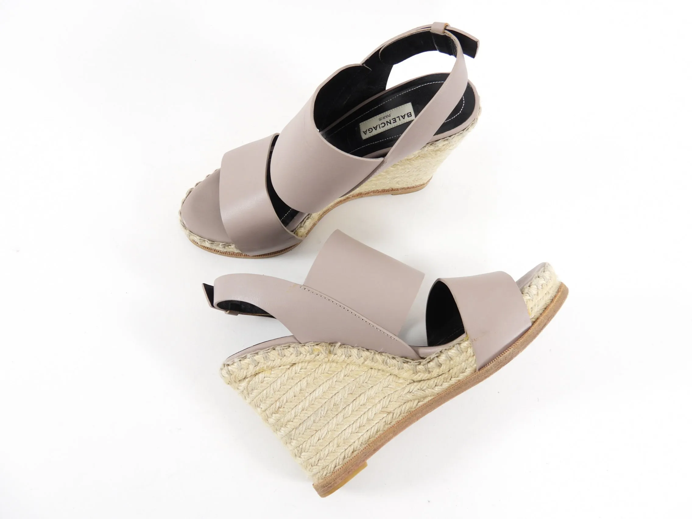 Balenciaga taupe leather wedge sandals - size 37