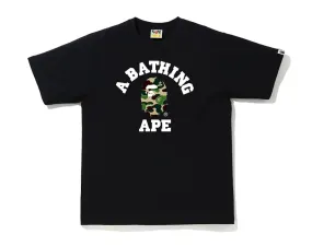 BAPE ABC camouflage college t-shirt in black, green, and white color.