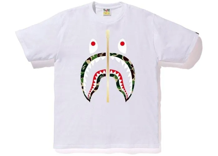 BAPE ABC Gold Zip Shark T-Shirt in White/Green