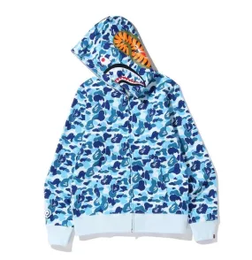 BAPE blue camouflage shark hoodie full zip-up SS23.