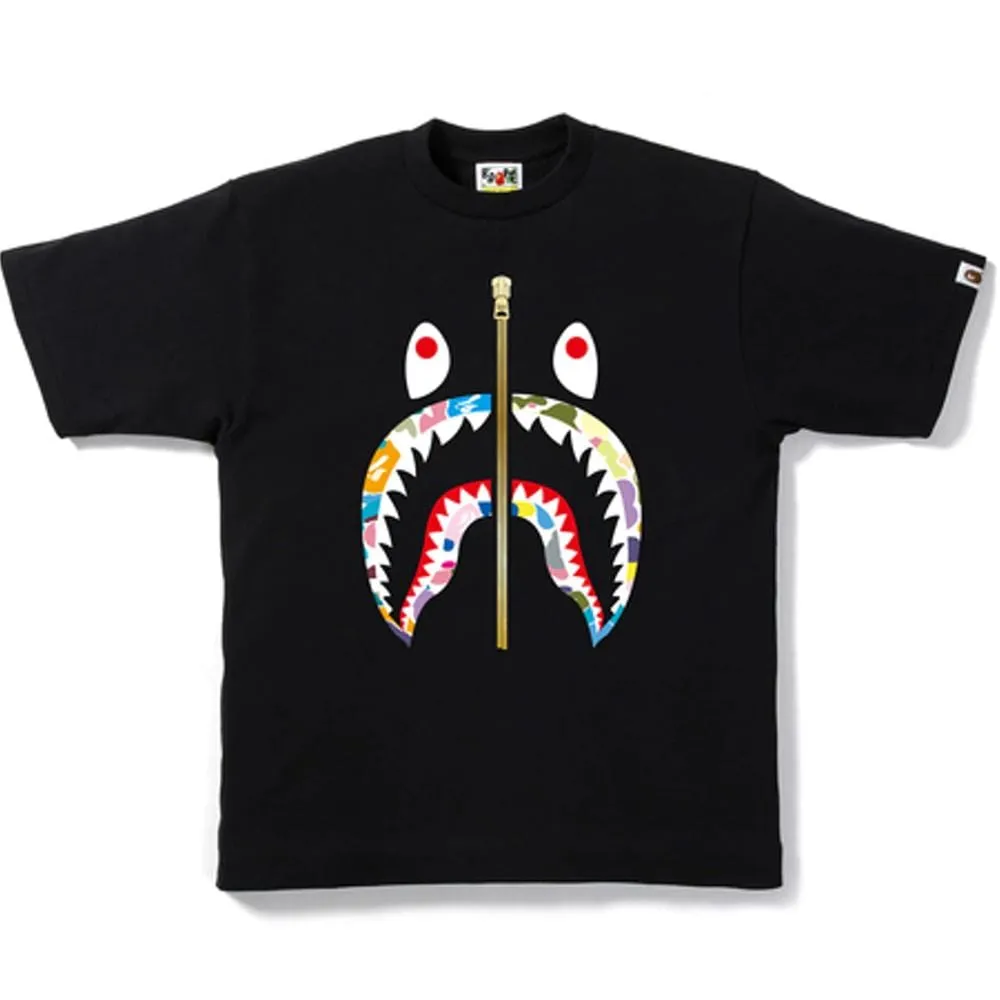 bape multi camo shark zip tee, camo shark zip tee