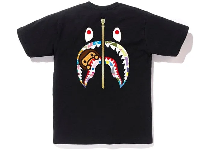 BAPE Multi Camo WGM Milo Gold Zip Shark T-Shirt - Best Price Online.