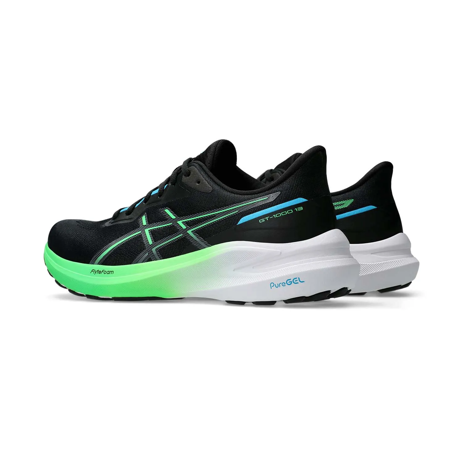 Black and Digital Aqua Asics GT 1000 13 running shoes