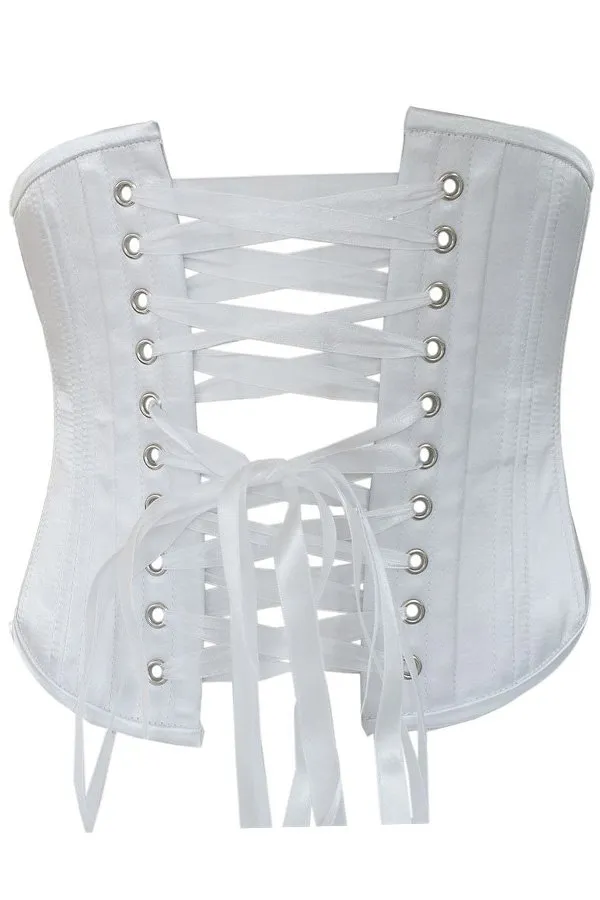 Black Iris White Satin Waist Cincher Under Bust Corset