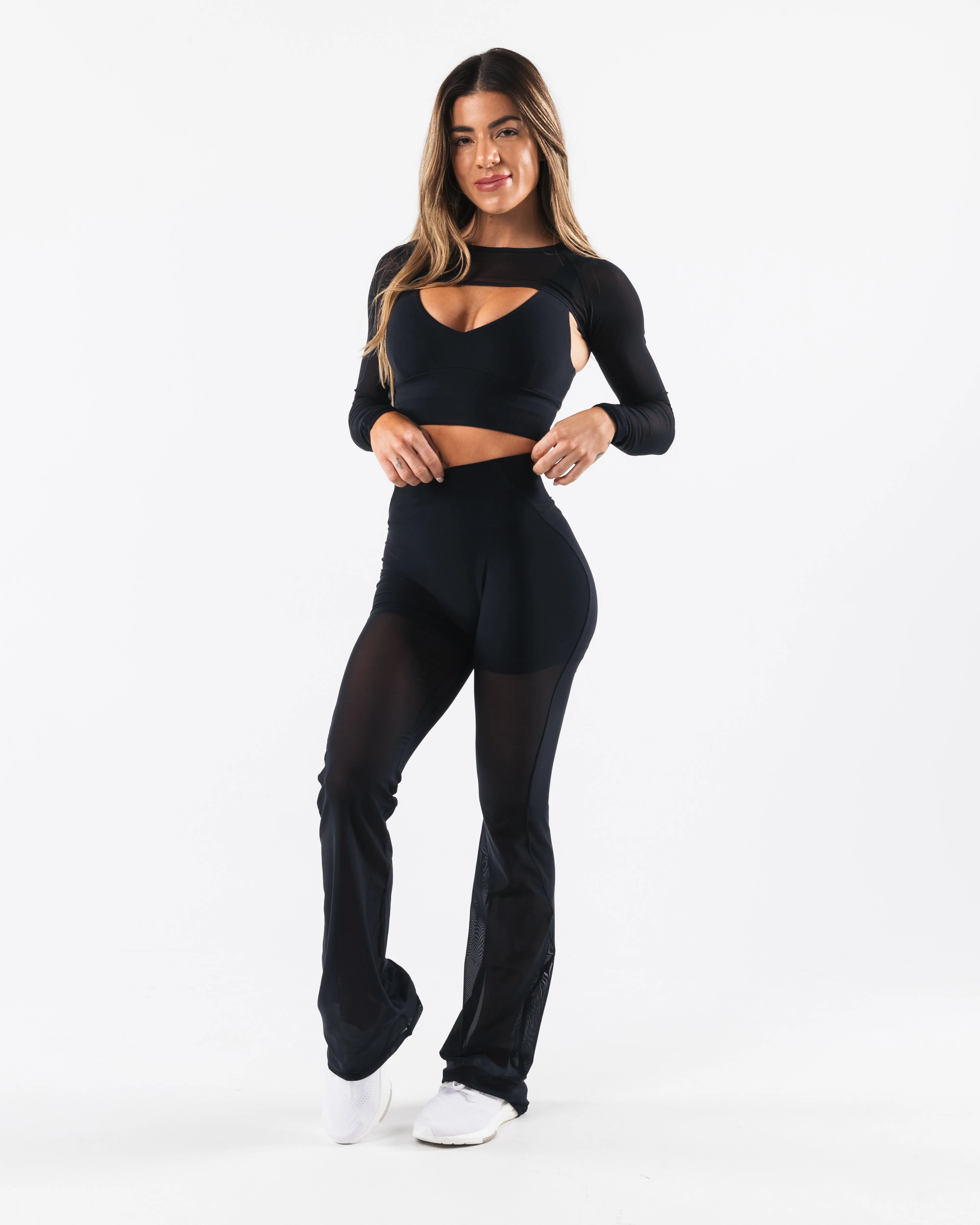 Black Mesh Astor Flared Pant