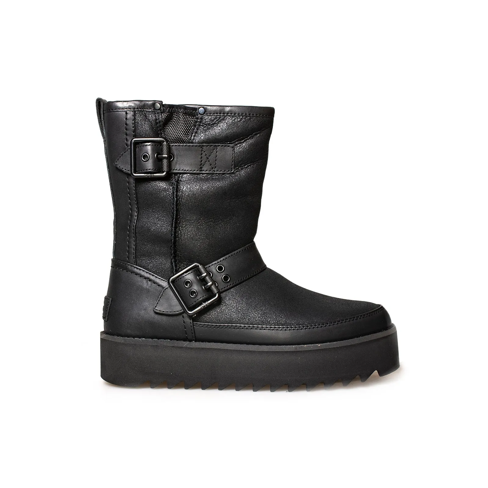 Black Women's UGG Classic Rebel Biker Short Boots