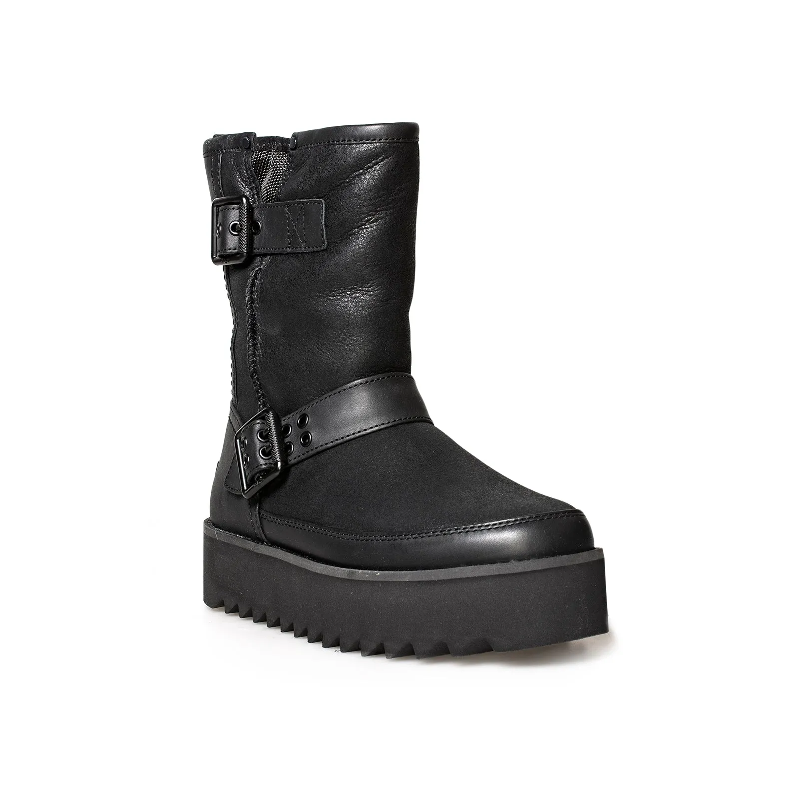 Black Women's UGG Classic Rebel Biker Short Boots