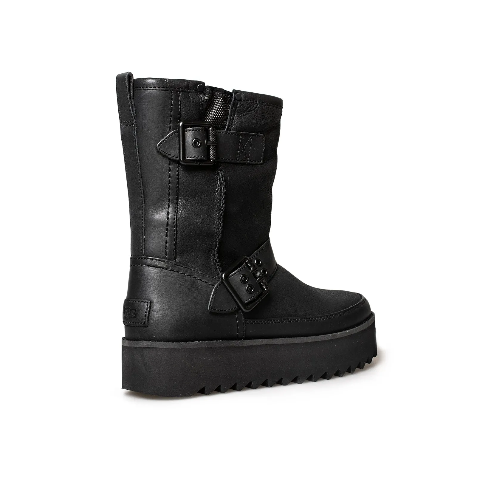 Black Women's UGG Classic Rebel Biker Short Boots