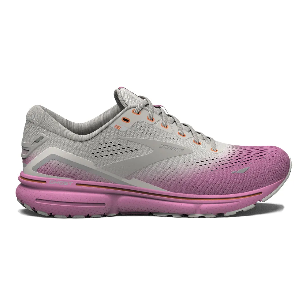 Brooks Ghost 15 Women's Running Shoe - Grey/Coconut/Fuchsia, Size 11 B Medium