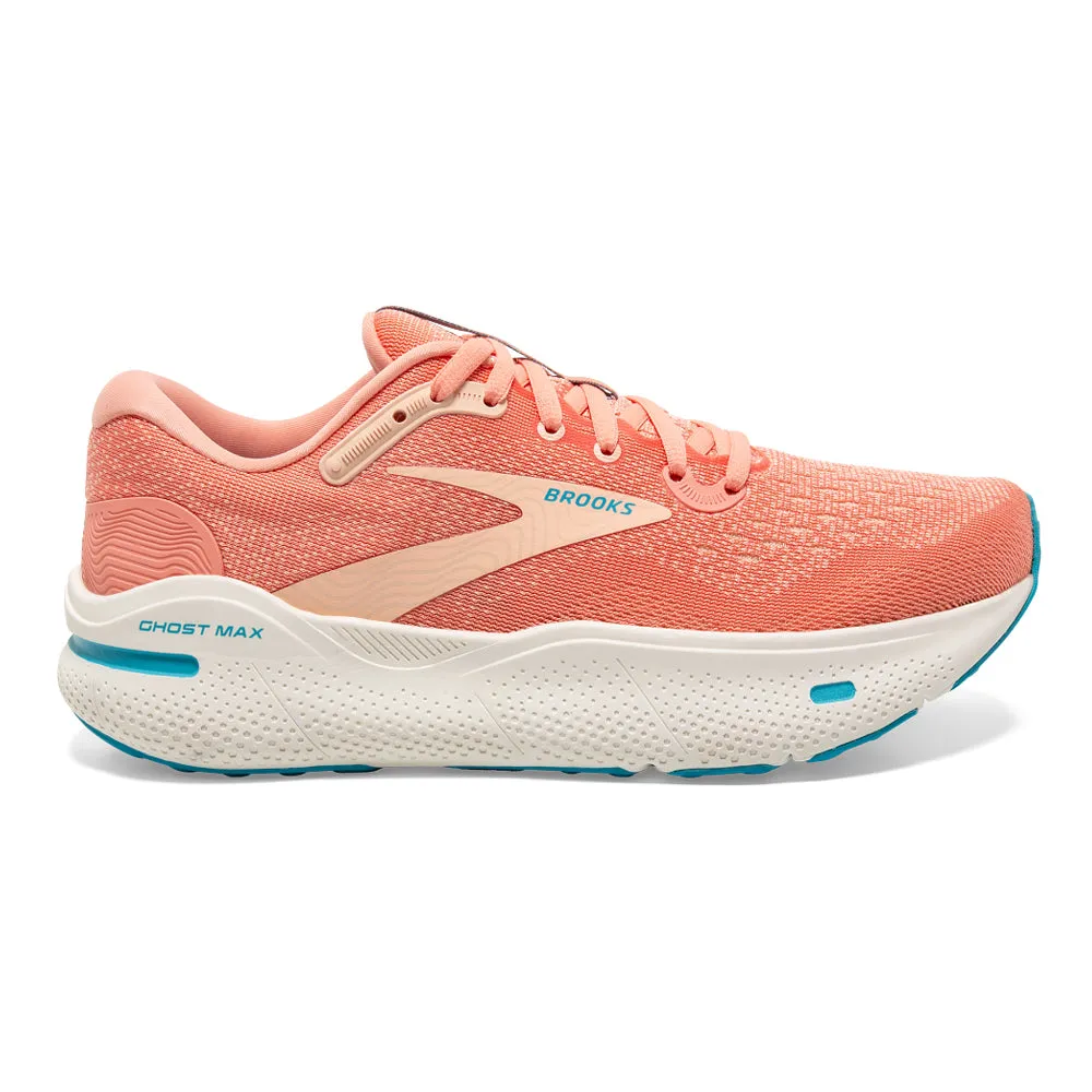 Brooks Ghost Max women's running shoes, Papaya/Apricot/Blue, size 6 Medium.