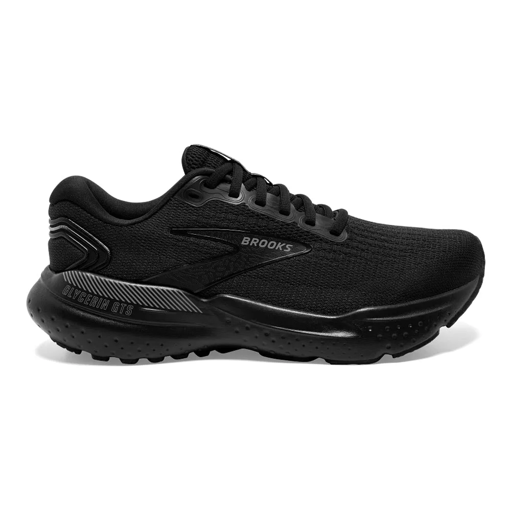 Brooks Glycerin GTS 21 Women's Running Shoe, Black/Black/Ebony, Size 6.5 D Wide.