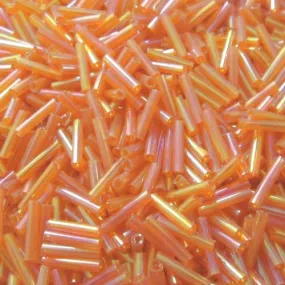 Bugle Beads, Glass, AB Color Plated, Transparent, Rainbow, Orange, 17mm