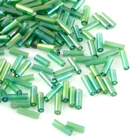 Bugle Beads, Glass, AB Color Plated, Transparent, Rainbow, Sea Green, 4-4.5mm