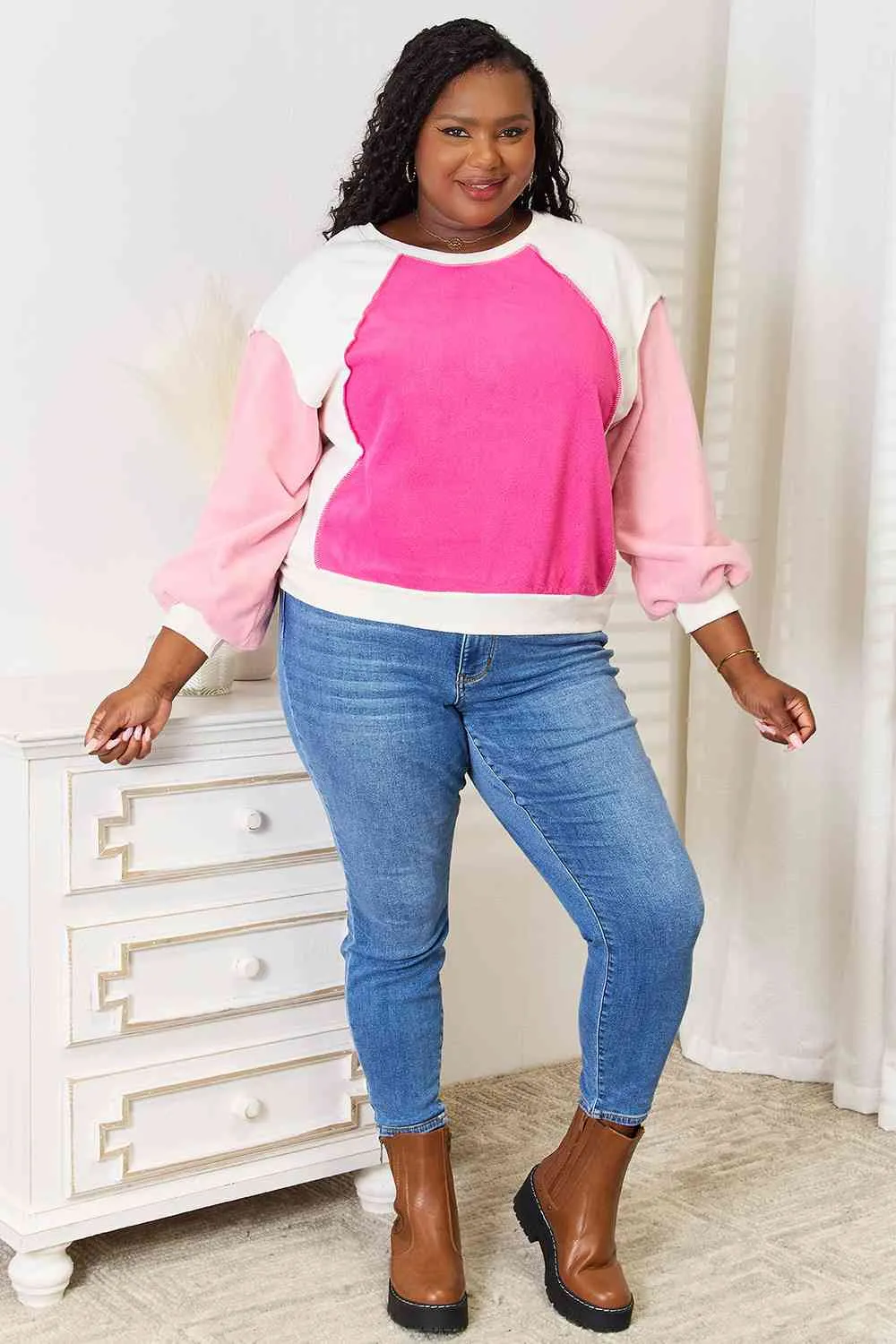 Color Block Dropped Shoulder Sweatshirt - Shop Now!